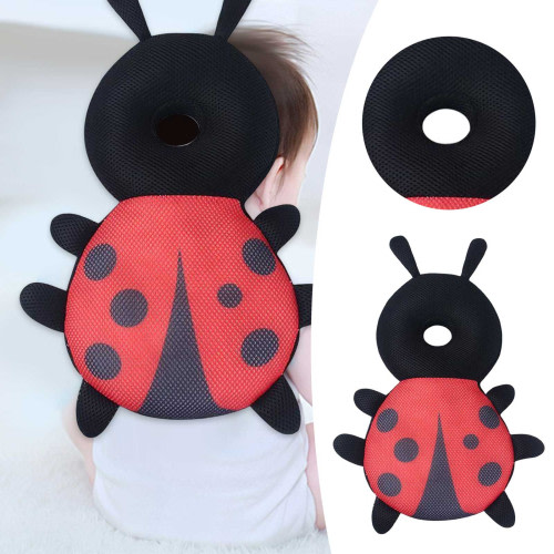 Baby Head Protector Backpack, Adjustable Toddler Head & Back Cushion for Crawling and Walking, Cute Cartoon Design, Soft and Safe for Babies,(Red)