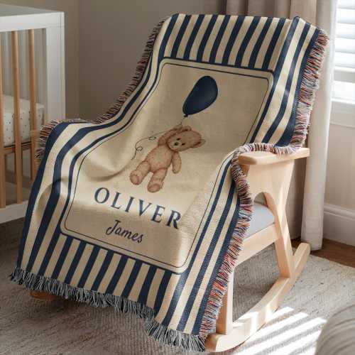 Personalized Teddy Bear Baby Blanket Baby Name Blanket Newborn Keepsake Birth Announcement Baby Boy Gift Nursery Blanket