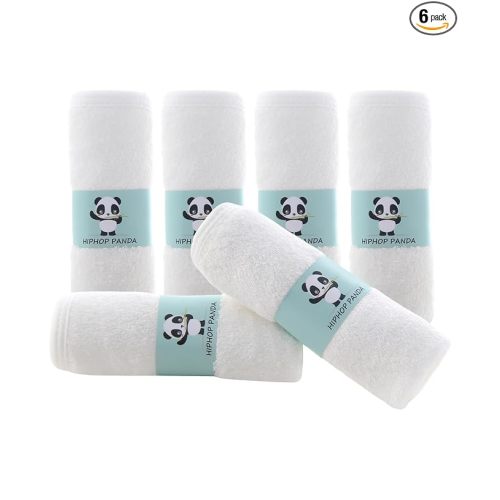 HIPHOP PANDA Baby Washcloths, Rayon Made from Bamboo - 2 Layer Ultra Soft Absorbent Newborn Bath Face Towel - Reusable Baby Wipes for Delicate Skin - White, 6 Pack