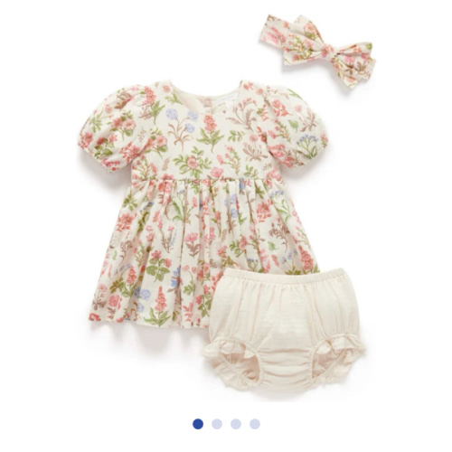 Linen Blend Dress & Headband Set Dune Flowers Print - Purebaby Dresses | Maisonette
