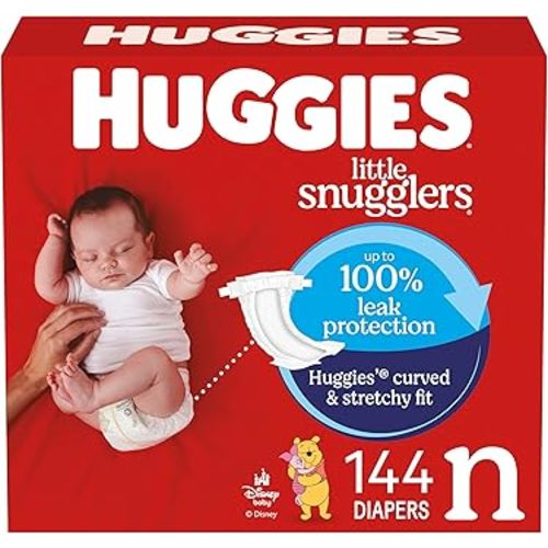 Huggies Size Newborn Diapers, Little Snugglers Baby Diapers, Size Newborn (up to 10 lbs), 144 Count, Packaging May Vary
