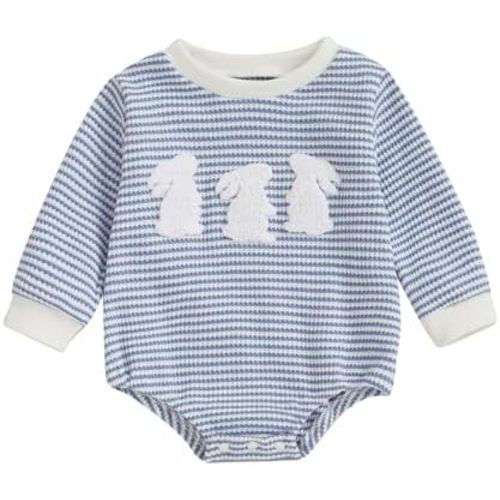 VISGOGO Baby Sweatshirt Romper Striped Heart/Clover Waffle St.Patrick Day Long Sleeve Irish Onesie Jumpsuits