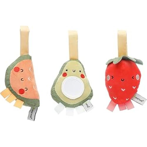 Pearhead Fruit Stroller Toys, Plush Interactive Toy Set for Baby Car Seat with Hanging Mirror, Babyu Car Mirror Toys, Strawberry Avocado Watermelon, Set of 3