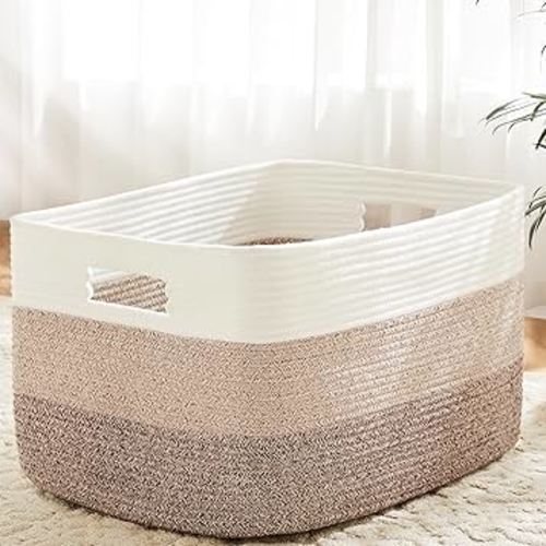 Blanket Basket,Rectangle Woven Baskets for Storage,30L Laundry Basket for Decorative Nursery Blanket,Toys,Dirty Clothes and Magazine in Shelves,Baby Room,and Living Room