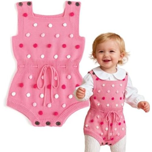 Simplee kids Baby Girl Knit Romper Fall Sleeveless Pompoms Rompers Newborn Little Girl Overall Jumpsuit Outfits