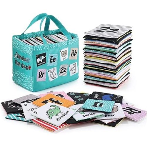The Peanutshell Baby Soft Alphabet Flash Cards - Cloth ABC Book for Babies & Toddlers, 26 Fabric Tiles, Infant to 36 Months Baby Books With Bag