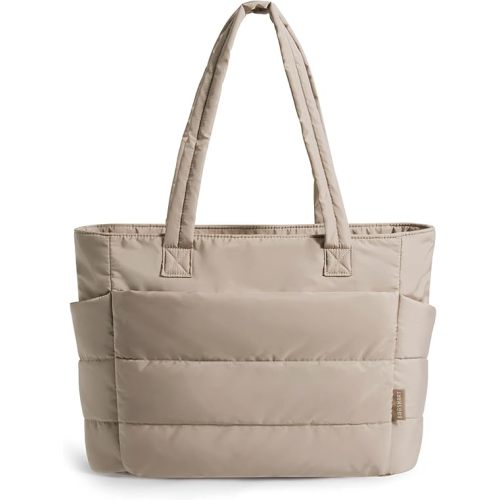 BAGSMART Tote Bag for Women, Lightweight Puffy Tote Bag with Compartments Shoulder Bag Handbag for Travel, Work, Gym (c-Standard Size-Grayish Brown, Standard Size)