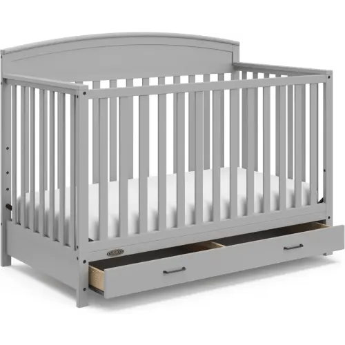 5-in-1 Convertible Baby Bed (with drawers, white) - Green Guardian Gold Certification, built-in baby bed storage drawer, convertible to toddler bed, day bed and full-size bed