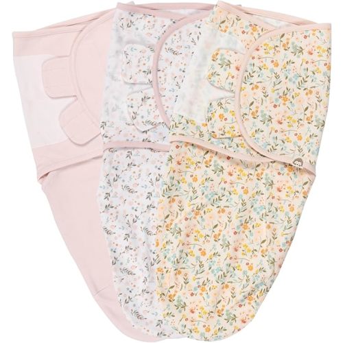 100% Cotton 3-Pack Baby Swaddle Sleep Sacks, 0-3 Months - Baby Girl Swaddle Newborn, Adjustable Swaddles for Newborns to 3 Months, Ideal Babies Gift Set, Designed in France, Pink + Floral Collection