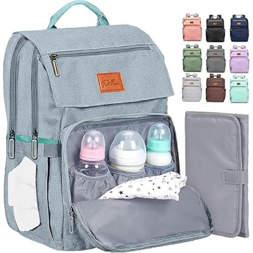 Baby Shower Gifts Diaper Bag Backpack - Large Capacity Baby Bag Backpack, Wide Opening & Easy Access Stylish Baby Diaper Bag - Waterproof, Durable, Travel-Friendly Organizer w/ Foldable Changing Pad