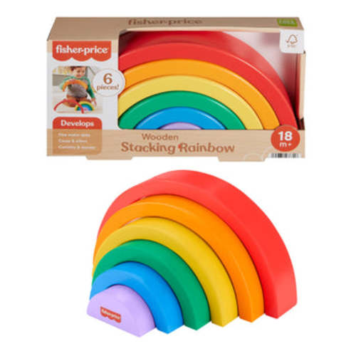 Fisher-Price Wood Toddler Toy Stacking Rainbow, 6 Colorful Wooden Pieces For Building Developmental Play Kids Ages 18+ Months