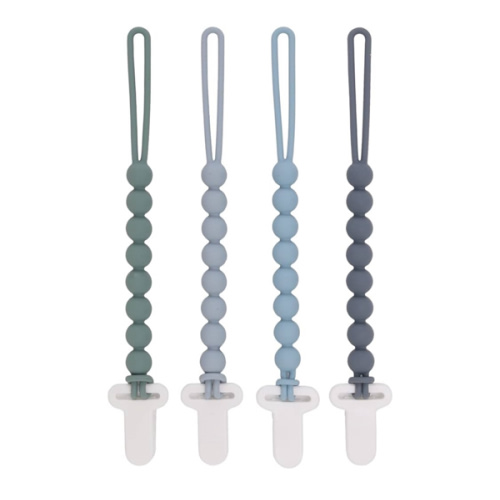 4-Pack Silicone Pacifier Clips with One-Piece Beads for Baby Boys and Girls - Flexible and Rust-Free Holders for Teething Relief and Baby Essentials, Safe for Newborns (Grey)