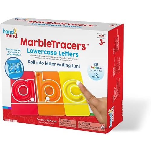 hand2mind MarbleTracers - Lowercase Letters, 24 Letter Tracing Trays, 10 Marbles, Preschool Learning Activities, Fine Motor Skills Toys, Kindergarten Centers for Classroom, Handwriting Practice