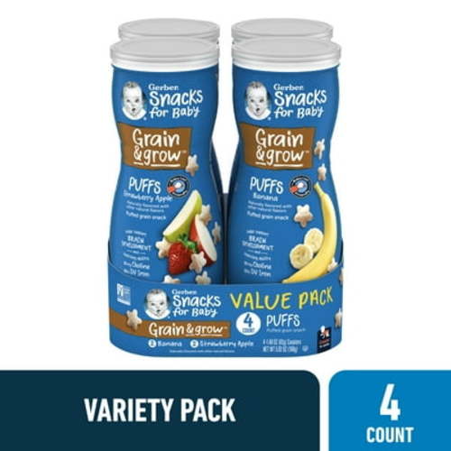 Gerber Stage 3 Baby Food Snacks, Banana and Apple Strawberry Variety Pack, 1.48 oz Canister (4 Pack)