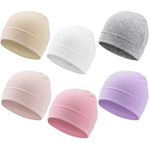 DRESHOW BQUBO 6 Pack Baby Beanie Hats for Unisex Infant Toddler Cotton Beanie Newborn Hospital Hat for Boys Girls 0-6 Months