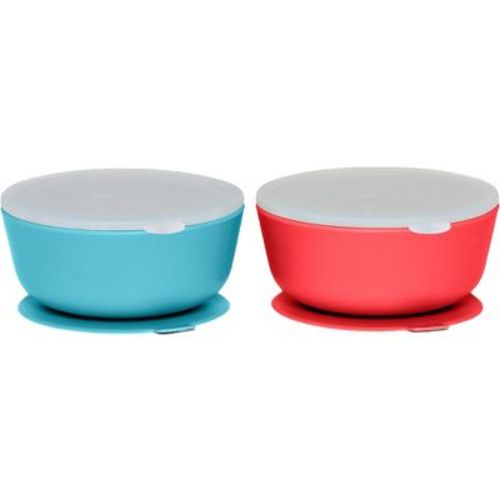 Weesprout Suction Bowls for Baby & Toddlers, 100% Silicone with Plastic Lid, 12 oz, Set of 2
