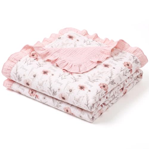 Flounce Muslin Baby Blanket for Girls Boys 100% Cotton Crib Swaddle Blanket | Blanket for Infant Toddler 40 x 36 Inch Soft and Lightweight Nursery Swaddling Wrap