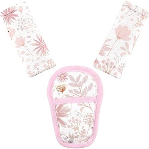 Baby Car Seat Strap Pads Suit, 3 Pieces Soft Car Seat Strap Shoulder Covers for Baby Infant Toddler, Double-Sided Car Seat Belt Covers for Stroller, Pushchair, Baby Swing, Pink Floral