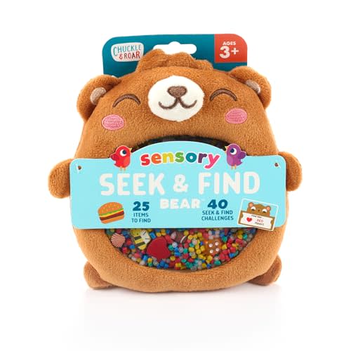 Chuckle & Roar Sensory Seek & Find Scavenger Hunt Bear – Plush Travel Toy with Hidden Objects, 40 No-Reading Challenge Cards, Sensory Activity for Focus & Calm, Toddler Gift Ages 3+