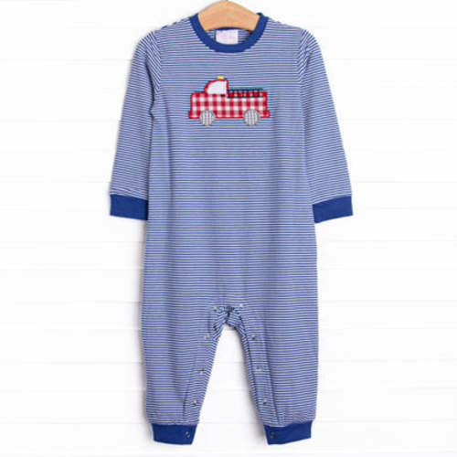 Firehouse Hero Applique Romper, Royal Blue Stripe – Stitchy Fish