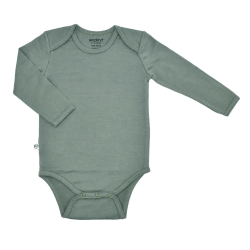 Baby Bodysuit, Long Sleeve, Merino Wool, Sage