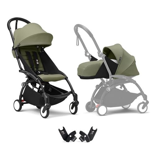 YOYO3 Stroller from Newborn to Toddler: Includes Black Frame, Olive 6+ Color Pack, Olive 0+ Newborn Pack, and car seat adapters - Light & Compact - Carry-On Compatible