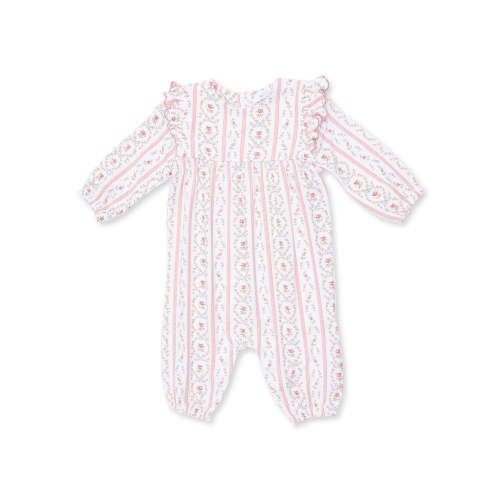 Long Sleeve Petal Ruffle Romper, Marnie Rosebud Stripe