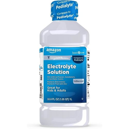 Amazon Basic Care Oral Electrolyte Solution with Zinc for Rehydration, Unflavored, No Artificial Flavors or Sweeteners, 33.8 fl oz (1-Pack)