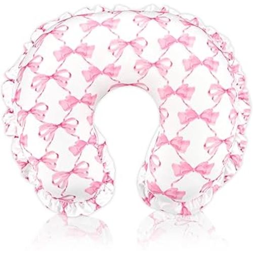 Nursing Pillow Cover, Removable Case for Breastfeeding Pillows, Ultra Soft and Breathable Feeding Pillow Slipcover with Modern Design Lace for Infant Girls Boys Pink Bow