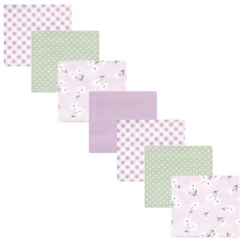 Hudson Baby Infant Girl Cotton Poly Rich Flannel Receiving Blankets Bundle, Purple Dainty Floral, One Size