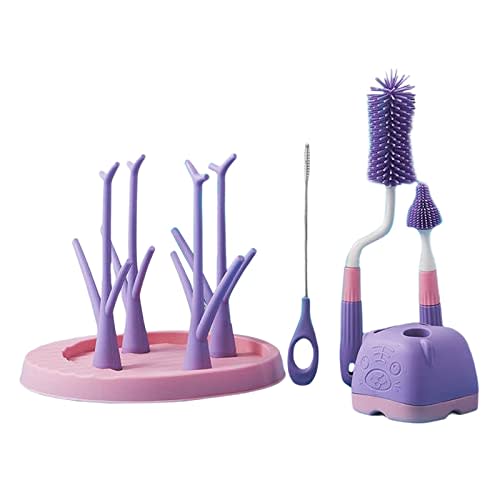 Baby Bottle Drying Rack with Bottle Brush Set, Baby Bottle Holder Baby Bottle Rack and Baby Bottle Brush Cleaner, Violet