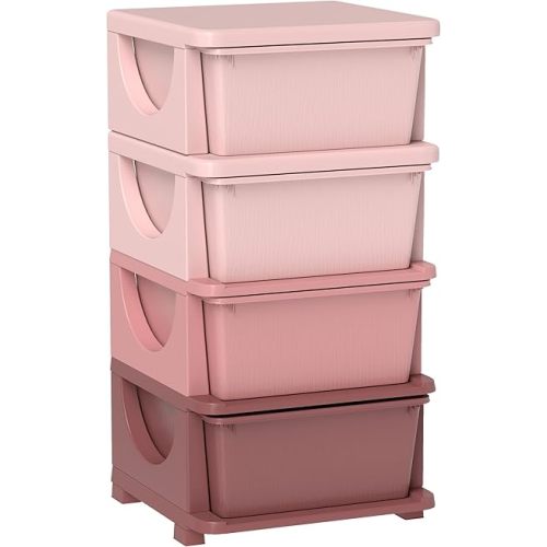 Qaba 4 Drawers Kids Storage Unit 4 Tier Toy Organizers Pink