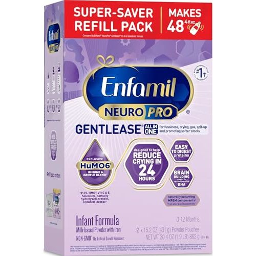 Enfamil NeuroPro Gentlease for easing Fussiness, Crying, Gas, Spit-up in 24 Hrs, Smaller Proteins for Easy Digestion, Brain Supporting DHA, Prebiotic Blend, HuMO6*, Baby Formula, Powder Refill Box, 30.4 Oz | For Crying, Gas & Spit-up, Smaller Proteins ...