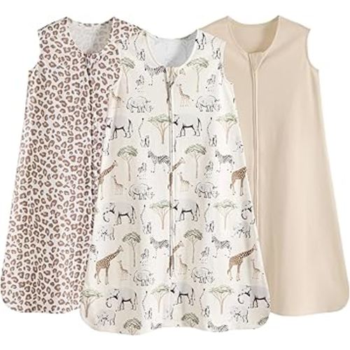 david's kids 3 Pack 100% Cotton Baby Sleep Sack 6-12 Months, Ultra Soft Baby Wearable Blankets with 2-Way Zipper, Comfy Sleeping Bags for Infant Newborn Boys Girls Neutral, Medium Size, Animal