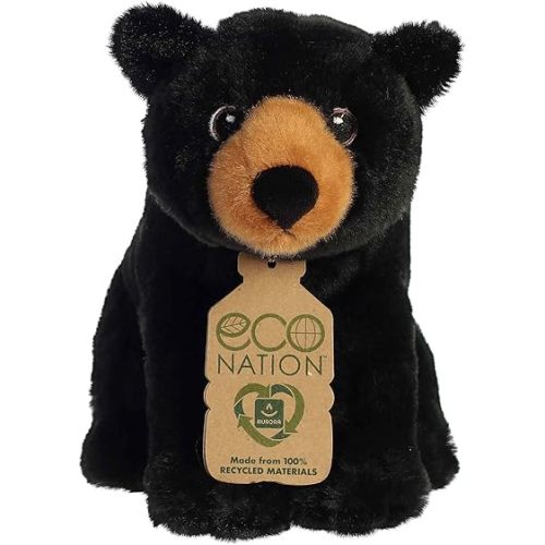 Aurora® Responsibly Made Eco Nation™ Black Bear Stuffed Animal - Ideal for Playtime Adventures - Perfect for Birthdays or Just Because - Black 8.5 Inches