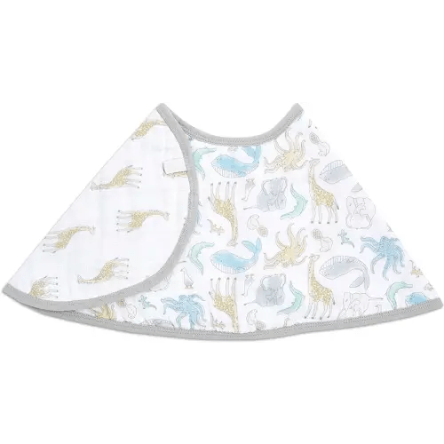 aden + anais Essentials Burpy Bib, 100% Cotton Muslin, Soft Absorbent 4 Layers, Multi-Use Burp Cloth and Bib, 22.5" X 11", Single, Natural History-Species
