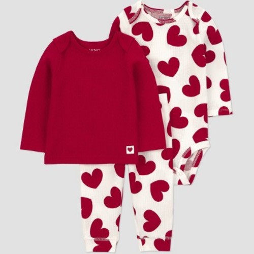 Carter's Just One You® Baby Boys' 3pc Valentine's Day Heart Long Sleeve T-Shirt with Romper and Pants Set - Red 6M
