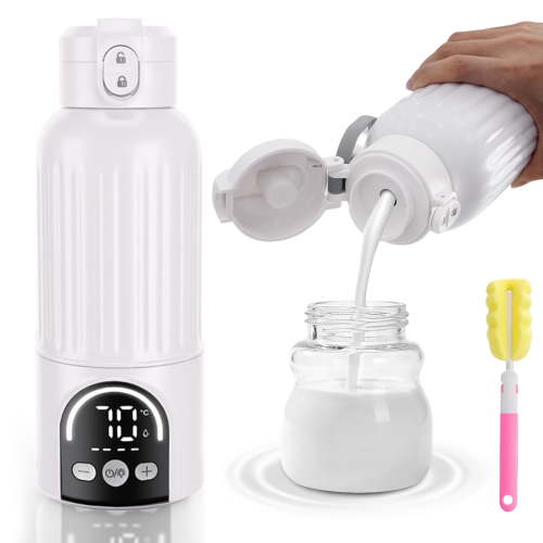 Portable Baby Bottle Warmer for Travel, 120W Fast Heating Breast Milk Warmer with 12000mAh Battery, 500ml, 2 Modes & Temp Control, On-the-Go Warmer with Cleaning Brush (White) for Newborns & Infants