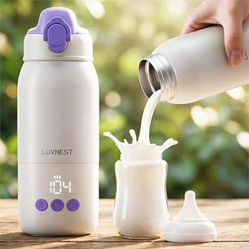Portable Bottle Warmer for Travel, 3-Min Fast Heating Baby Bottle Warmer for Breastmilk & Formula, 12oz Rechargeable Milk Warmer with 6 Temp Settings, USB-C for Car, Airplane & Outdoor