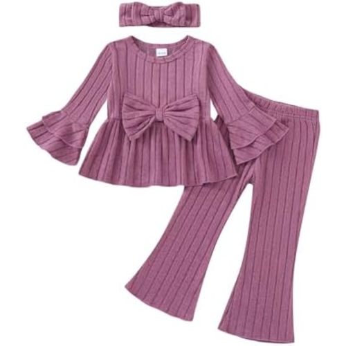 SODLON Toddler Girl Clothes Ribbed Flared Baby Fall Winter Outfits 18M-5T