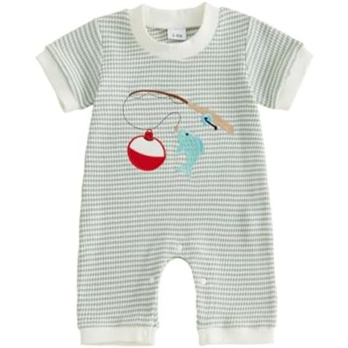 Bagilaanoe Infant Baby Boy Short Sleeve Romper Jumpsuit Pants Duck Fish Waffle Knit Outfit Summer One Piece Clothes
