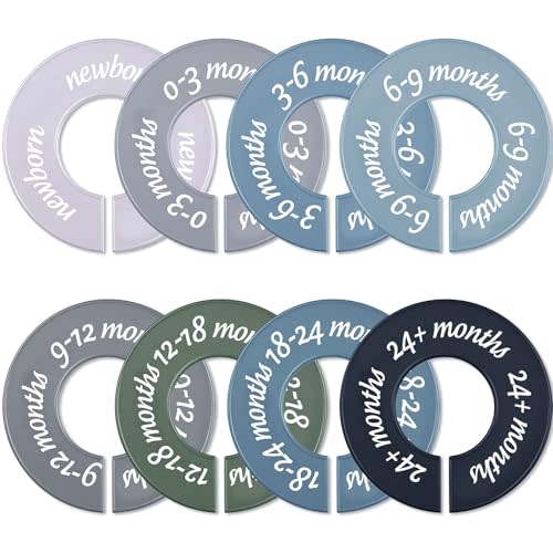 8 Pcs Baby Closet Dividers Unisex Baby Clothes Organizers Clear Labels for Nursery Closet Organizer & Decor Nursery Fits Most Rods(Modern,Cool Colors)