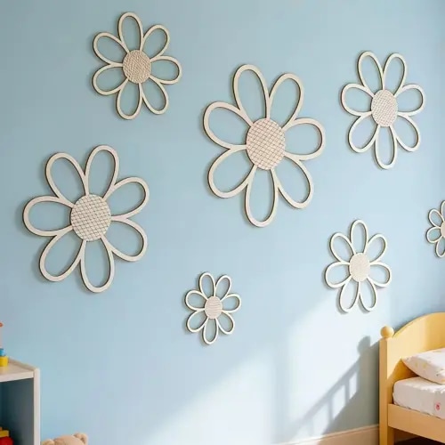 7PCS Boho Wooden Daisy Wall Decor, Natural Hollow Flower Cutouts for Nursery Bedroom, with Nano Tape - AliExpress 15