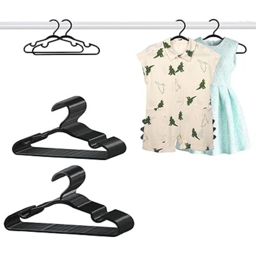 60 Pack Black Baby Hangers 11.42 Inch & 12.91 Inch Each 30 Pack - Kids Non-Slip Clothes Hangers for Infant & Child, Durable Plastic Children's Hangers for Closet, Pants, Coats, Skirts