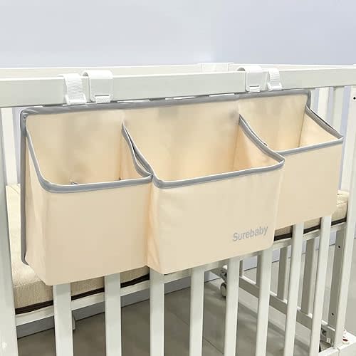 Hanging Baby Diaper Caddy, 3-in-1 Diaper Caddy Organizer Holder For Baby Crib, Nursery Organization Diaper Stacker Storage For Crib, Changing Table, Car, Wall-Beige