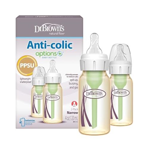Dr. Brown's Anti-Colic Options+ Narrow PPSU Baby Bottle, 4 oz, 4-Pack