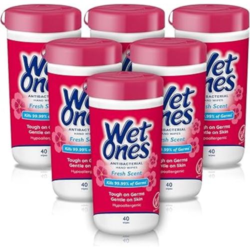 Wet Ones Antibacterial Hand Wipes, Fresh Scent Wipes | Antibacterial Wipes, Hand Sanitizer Wipes, Wet Ones Wipes, 40 ct. Canister (6 pack)