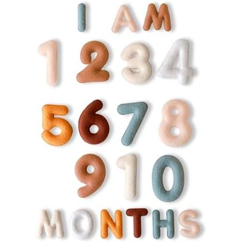 Lucy Darling Felt Baby Monthly Milestone Numbers – Signs & Photo Props – Soft Letters & Numbers for Baby Announcement, Newborn Photography – Neutral