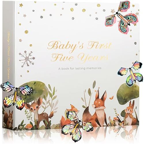 First 5 Year Keepsake Baby Memory Book for Girls and Boys, A Milestone Baby Books for Baby Shower, Gender Neutral Baby Items Baby Photo Albums, Baby Gifts for Gender Reveal, 4 Flying Butterfly