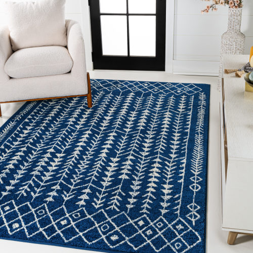 JONATHAN  Y MOROCCAN HYPE Ziri 8 x 10 (ft) Loomed Polypropylene Navy/Cream Rectangular Indoor Trellis Bohemian/Eclectic Rug